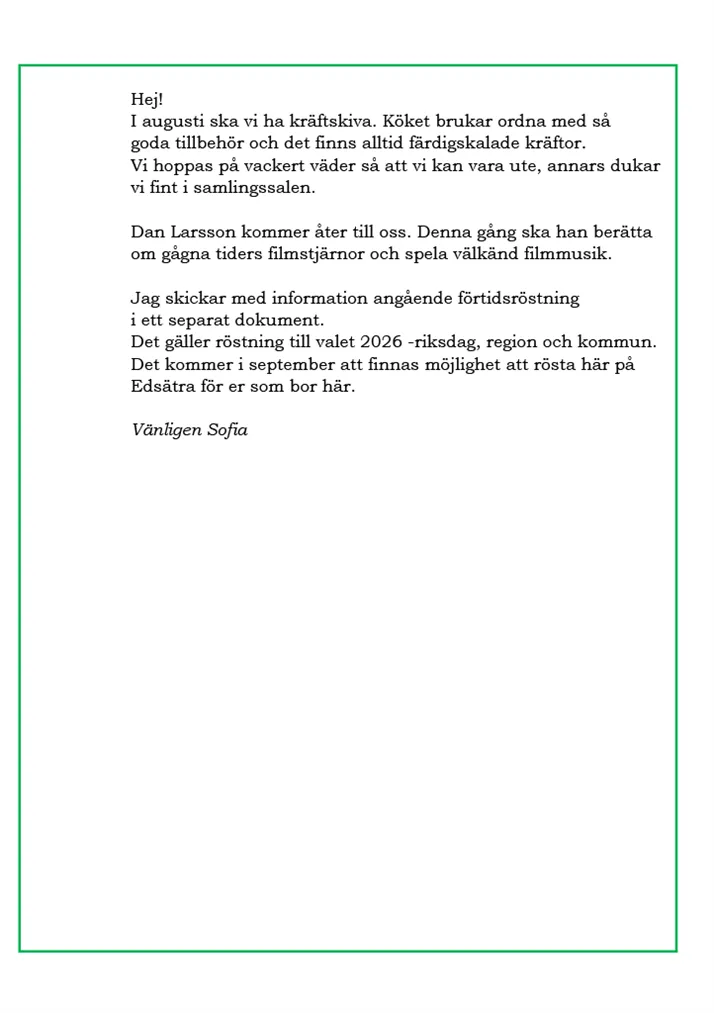 Aktivitetsschema för augusti 2026 del 2
