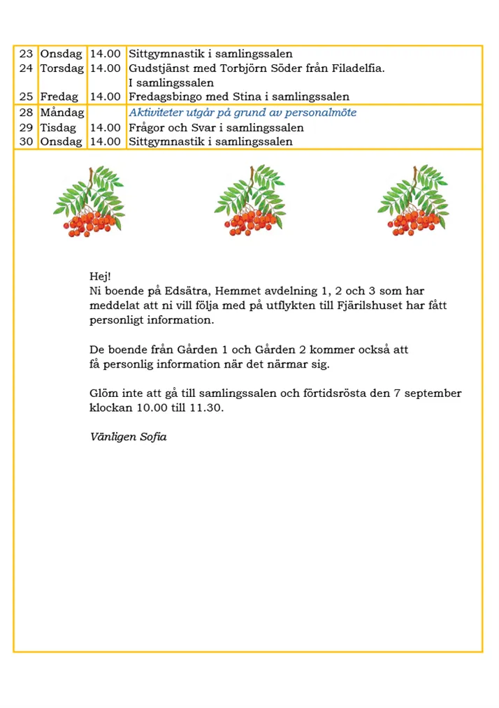 Aktivitetsschema för september 2026 del 2